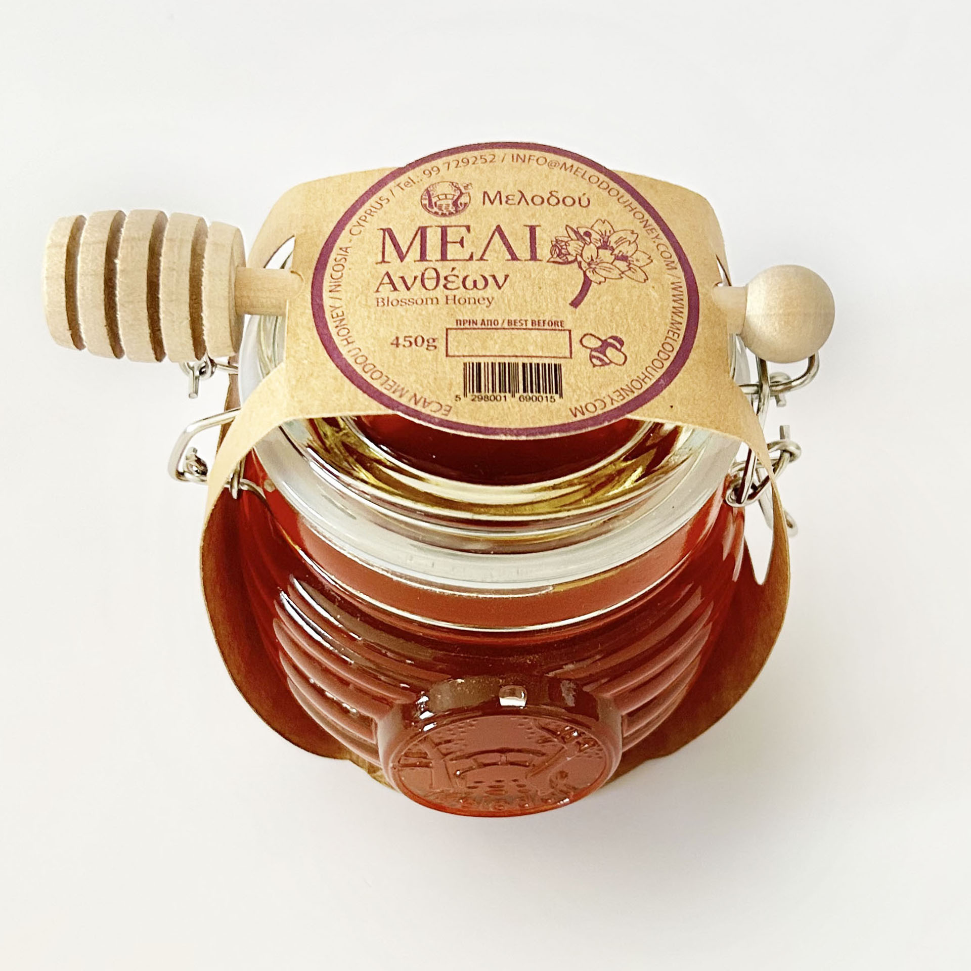 Melodou Blossom Honey 450g Glass Jar with Wooden Honey Dipper