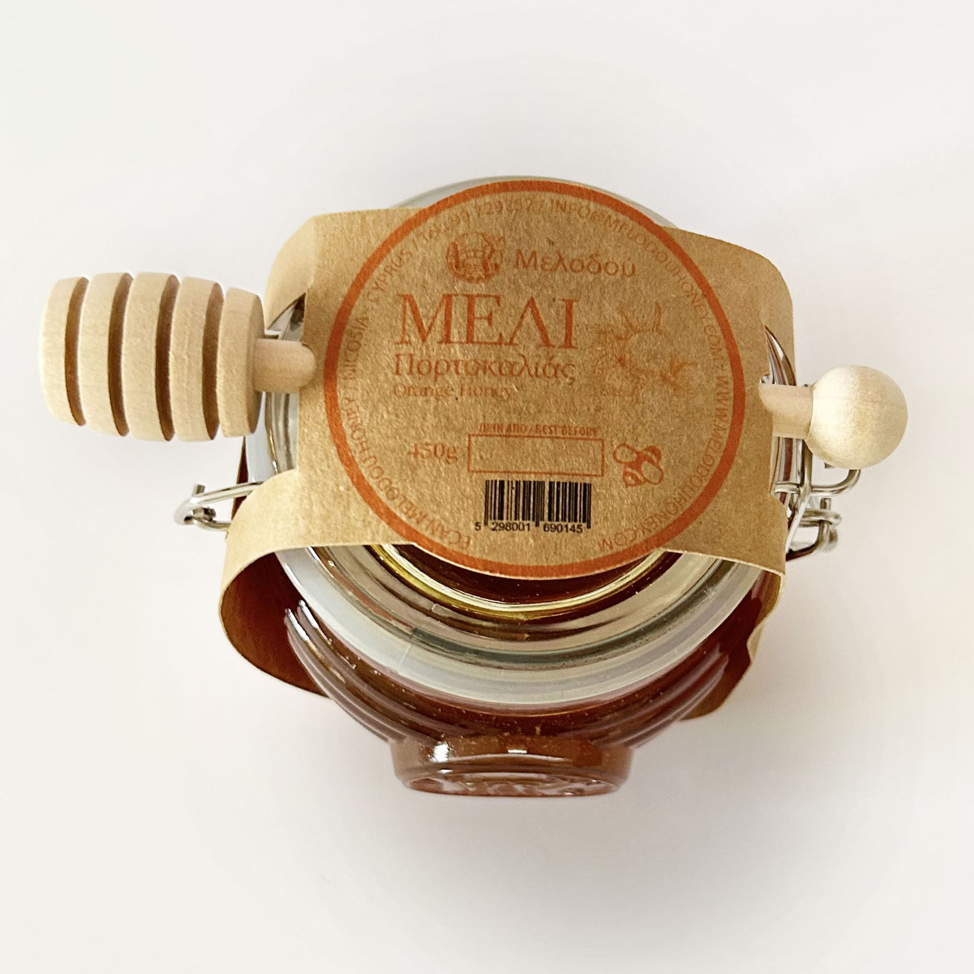 Melodou Orange Honey 450g Glass Jar with Wooden Honey Dipper