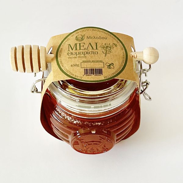 Melodou Thyme Honey 450g Glass Jar with Wooden Honey Dipper