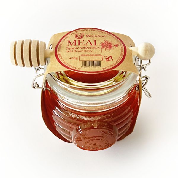 Melodou Wild Flower Honey 450g Glass Jar with Wooden Honey Dipper