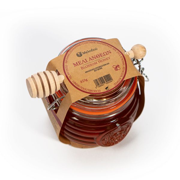 Melodou Gourmet Blossom Pure Honey from Cyprus - 425g Glass Jar with Wooden Honey Dipper