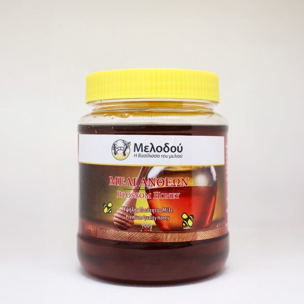 Melodou blossom honey 900g plastic container, front